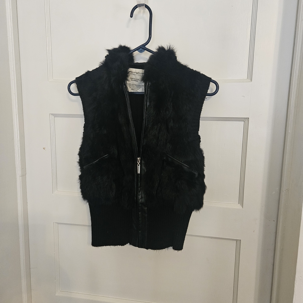 Black Genuine Rabbit Hair Vest